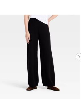 A New Day Black Textured Wide Leg Dress Pants with Elastic Waist Size 8